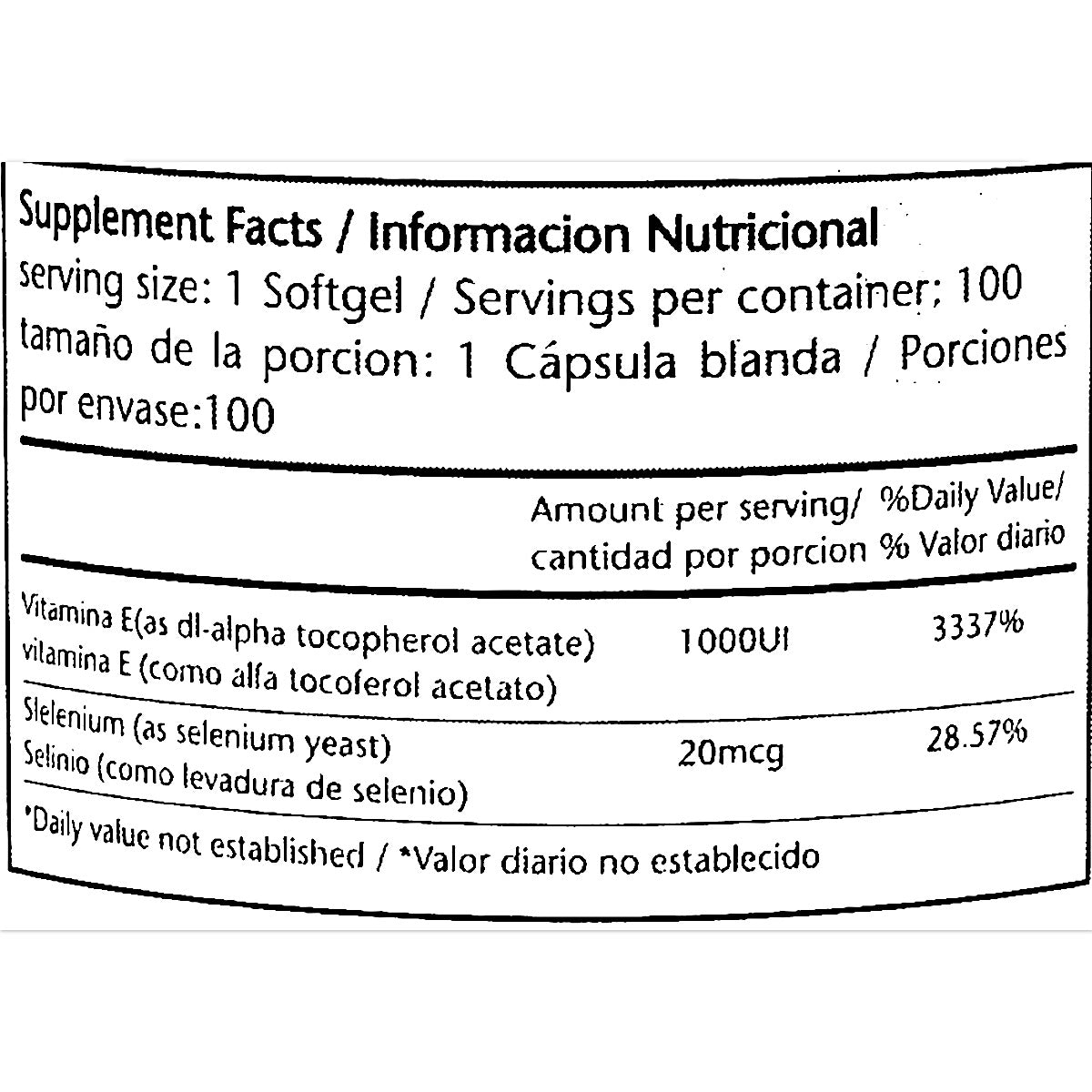 Frasco de cápsulas de VITAMINA E+ Selenio