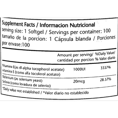 Frasco de cápsulas de VITAMINA E+ Selenio