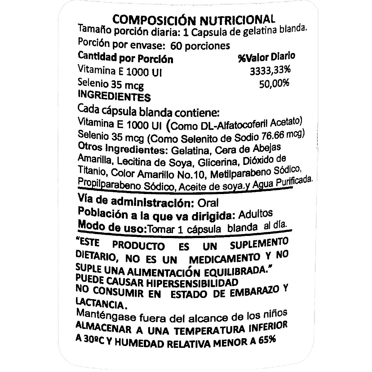 Frasco de cápsulas de VITAMINA E + Selenio