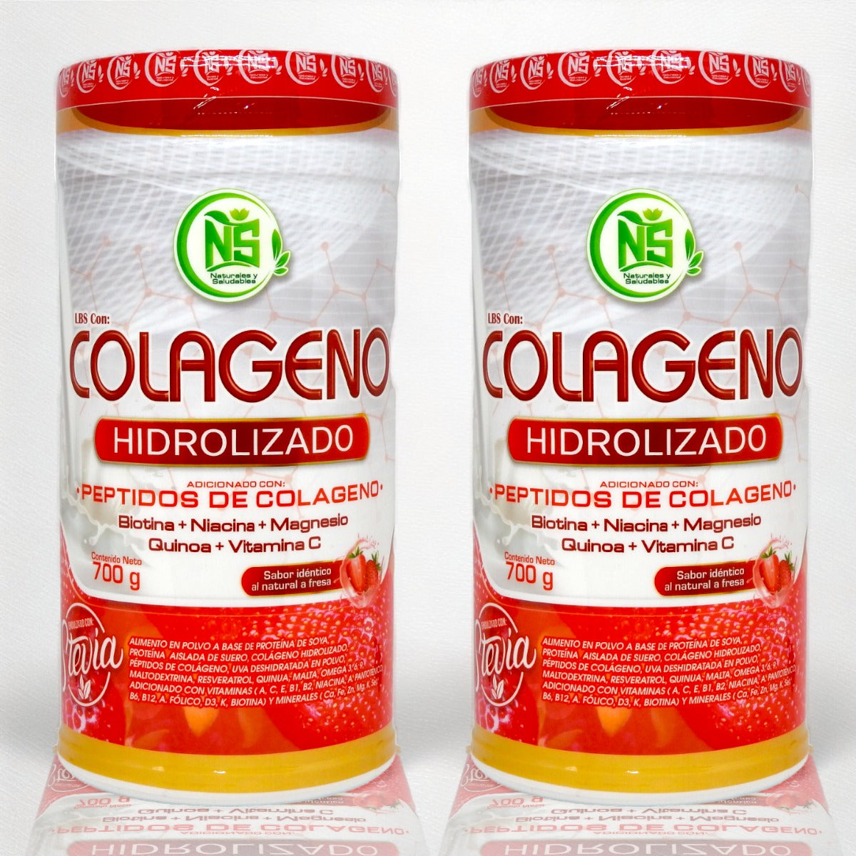 2 Tarros de COLÁGENO Hidrolizado FRESA + Biotina + Niacina + Magnesio + Vitamina C